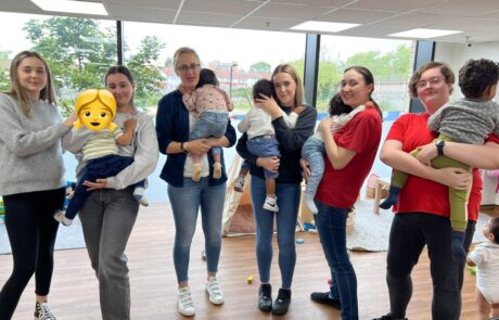 staff and children in jeans