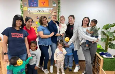staff and children in their jeans