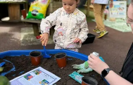 Learning about planting seeds at nursery