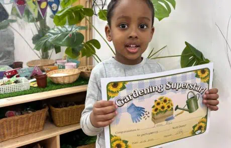 Nursery child with gardening certificate